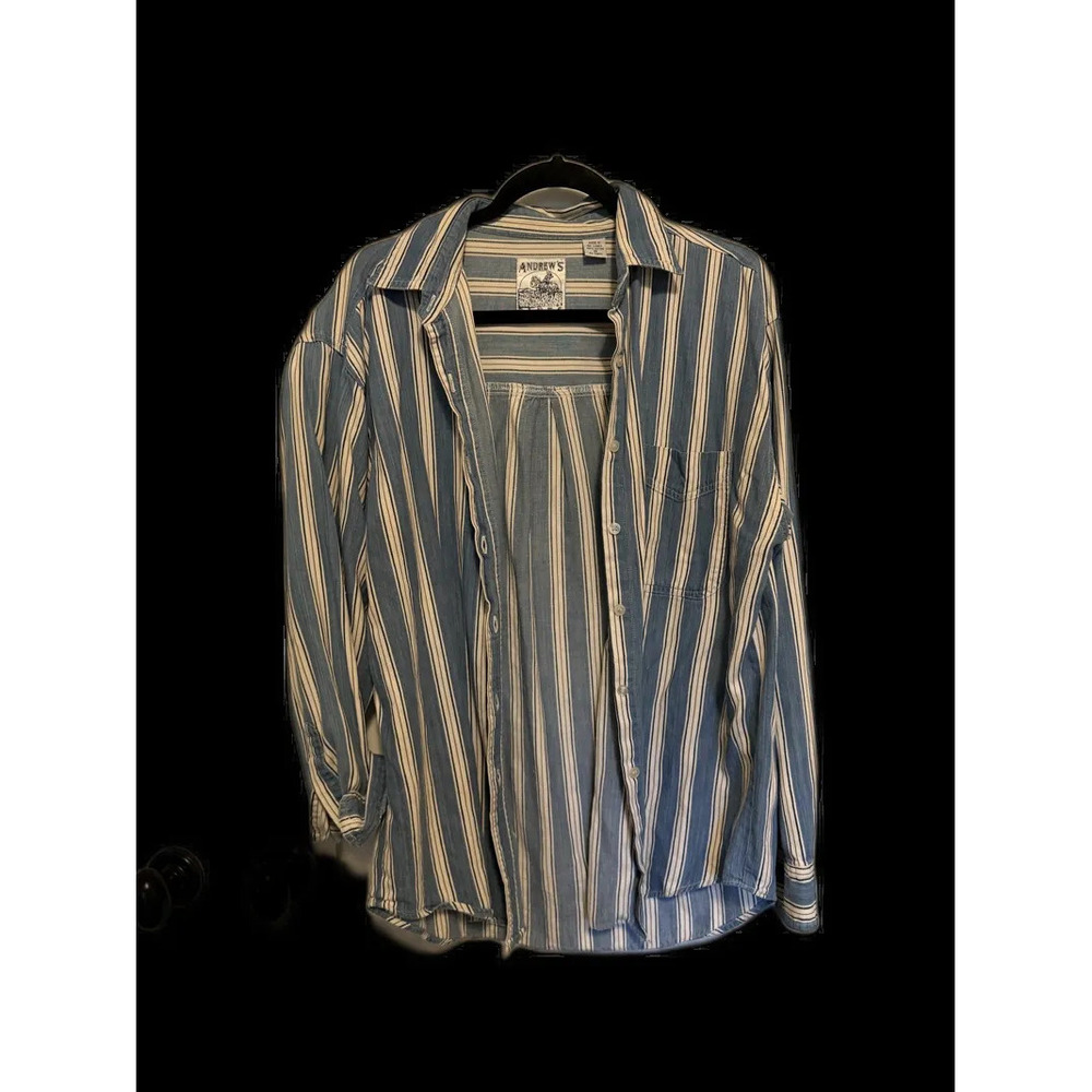 Vintage 100% Cotton Denim Striped Button-Down Shirt M Old Money aesthetic